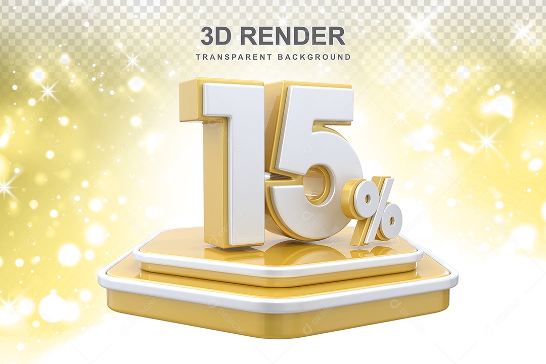 Elemento 3D Pódio de Número 15% Dourado e Branco para Composição PSD