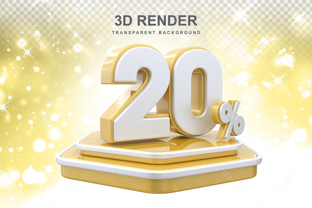 Elemento 3D Pódio de Número 20% Dourado e Branco para Composição PSD