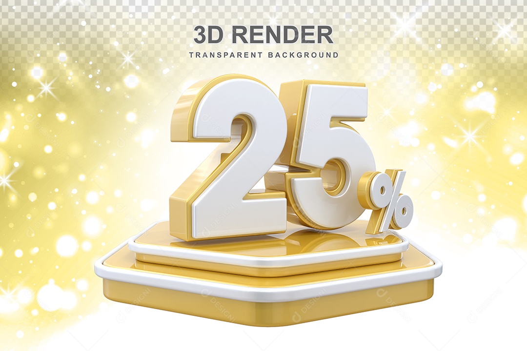 Elemento 3D Pódio de Número 25% Dourado e Branco para Composição PSD