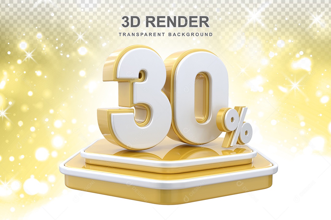 Elemento 3D Pódio de Número 30% Dourado e Branco para Composição PSD