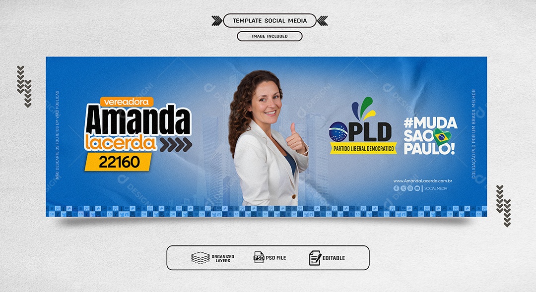 Banner Política Vereadora Amanda Lacerda Social Media PSD Editável