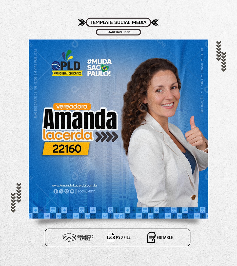 Política Vereadora Amanda Lacerda Social Media PSD Editável