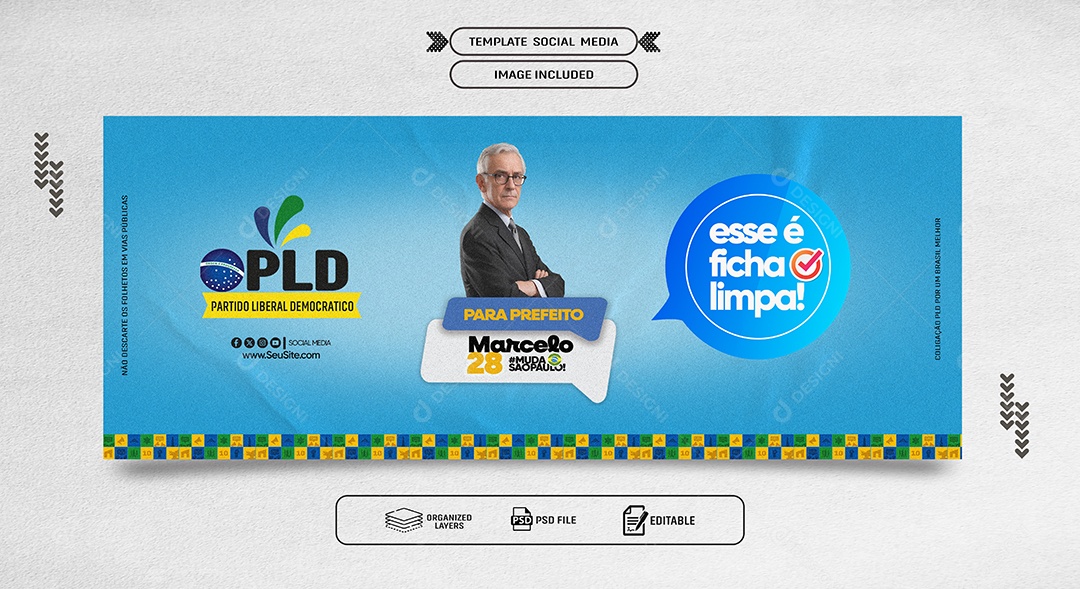 Banner Política Prefeito Marcelo Esse é Ficha Limpa Social Media PSD Editável