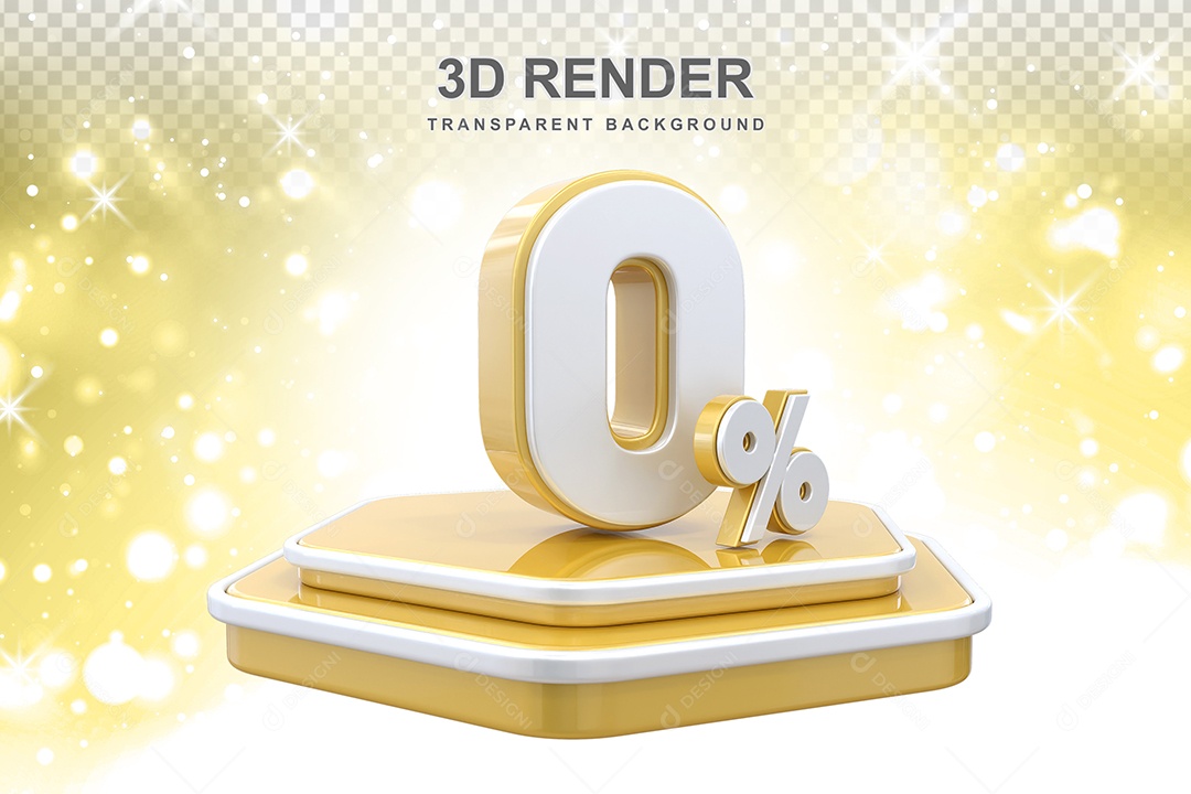 Elemento 3D Pódio de Número 0% Dourado e Branco para Composição PSD