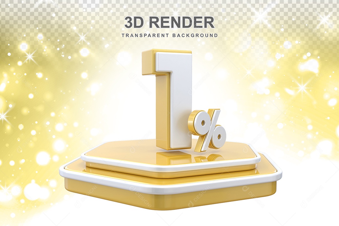 Elemento 3D Pódio de Número 1% Dourado e Branco para Composição PSD