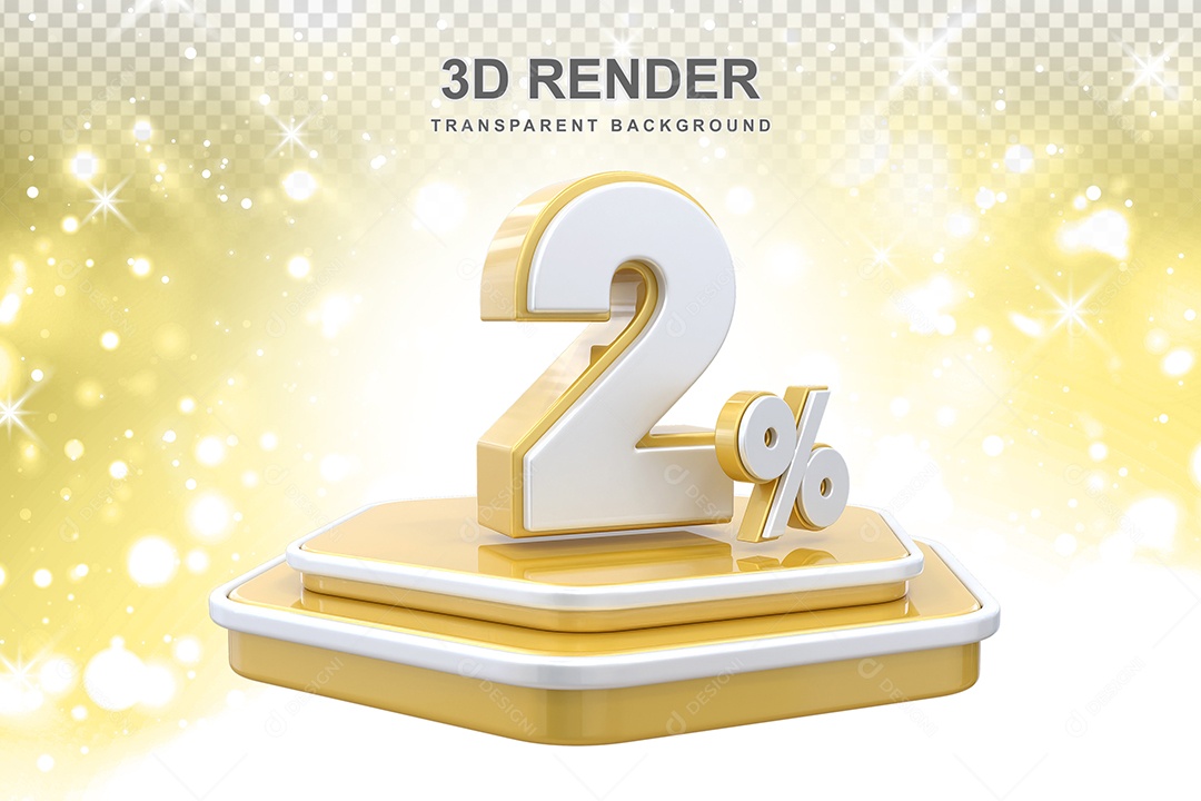 Elemento 3D Pódio de Número 2% Dourado e Branco para Composição PSD