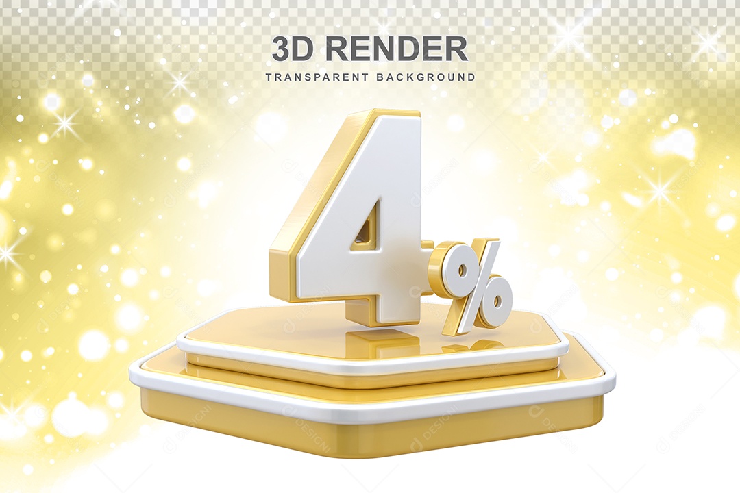 Elemento 3D Pódio de Número 4% Dourado e Branco para Composição PSD