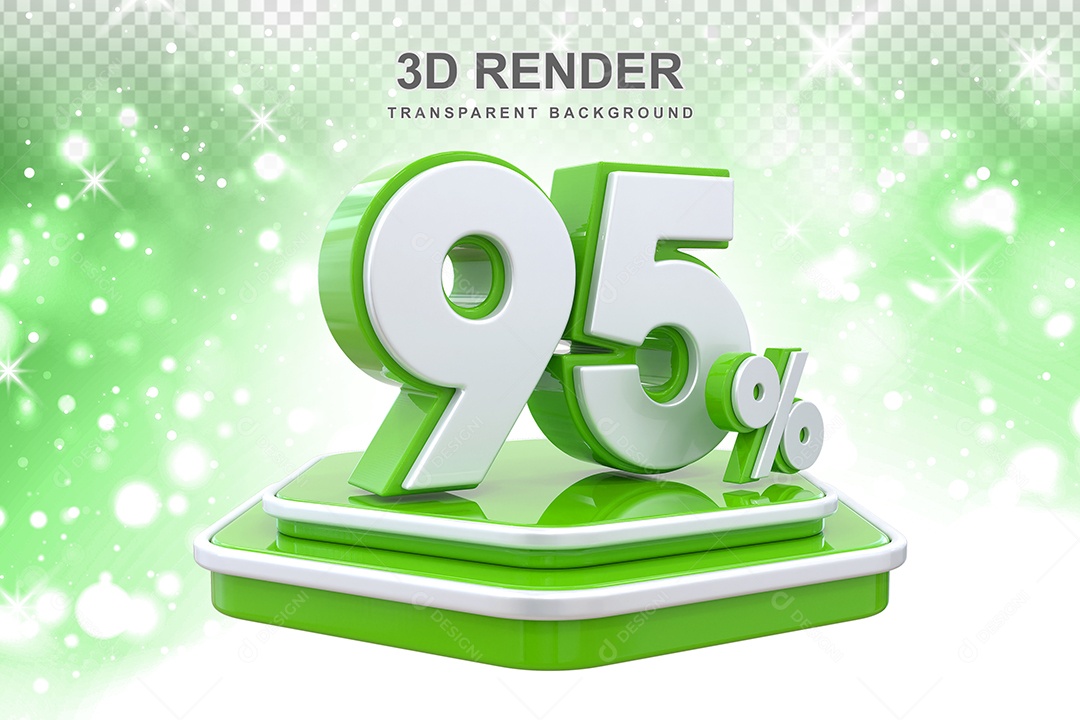 Elemento 3D Pódio de Número 95% Verde para Composição PSD