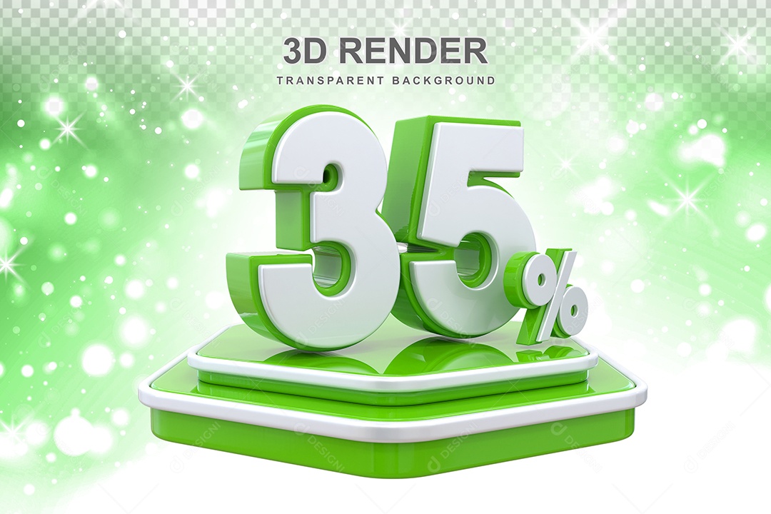 Elemento 3D Pódio de Número 35% Verde para Composição PSD