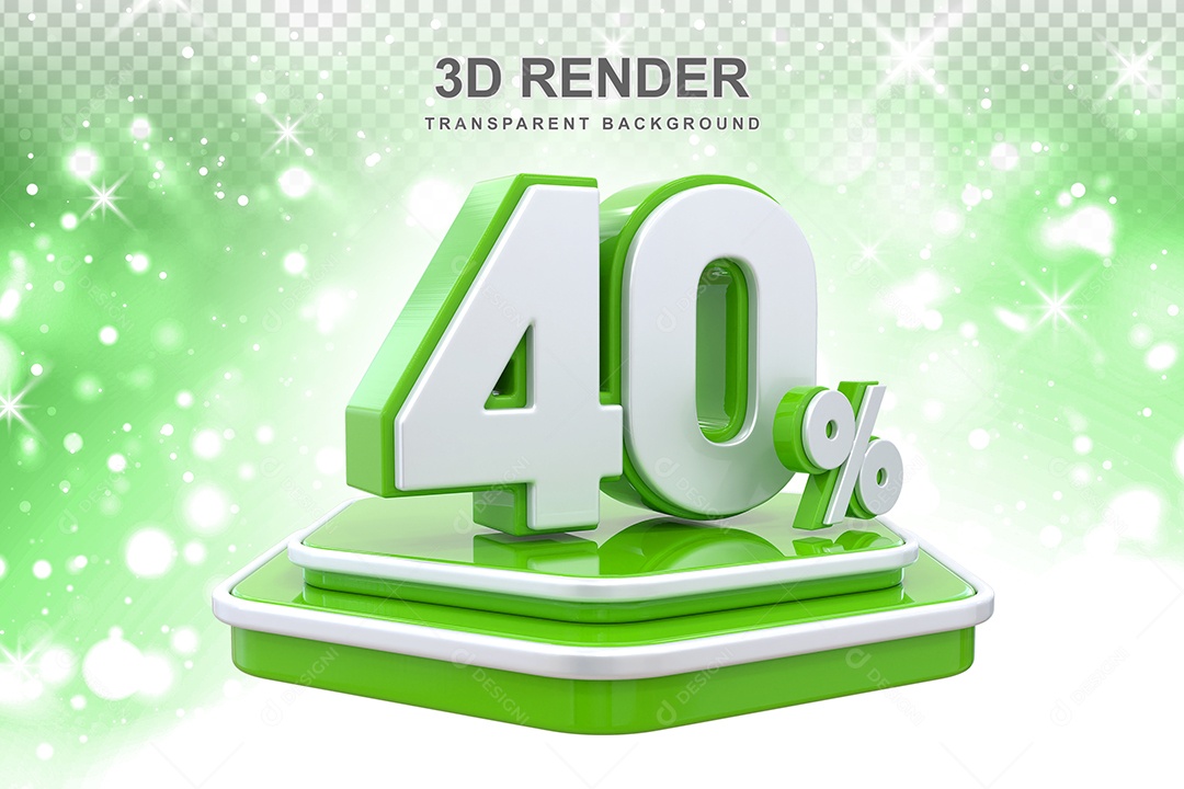 Elemento 3D Pódio de Número 40% Verde para Composição PSD