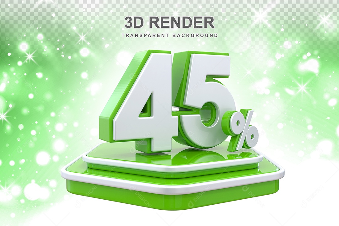Elemento 3D Pódio de Número 45% Verde para Composição PSD