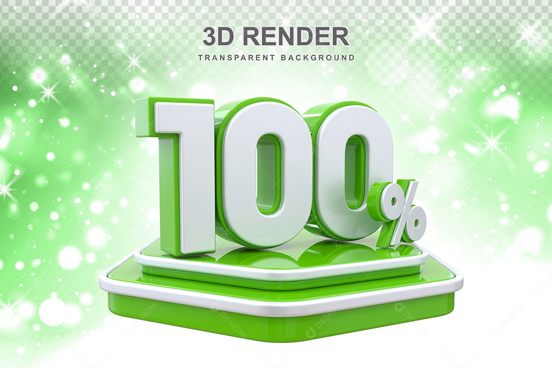 Elemento 3D Pódio de Número 100% Verde para Composição PSD