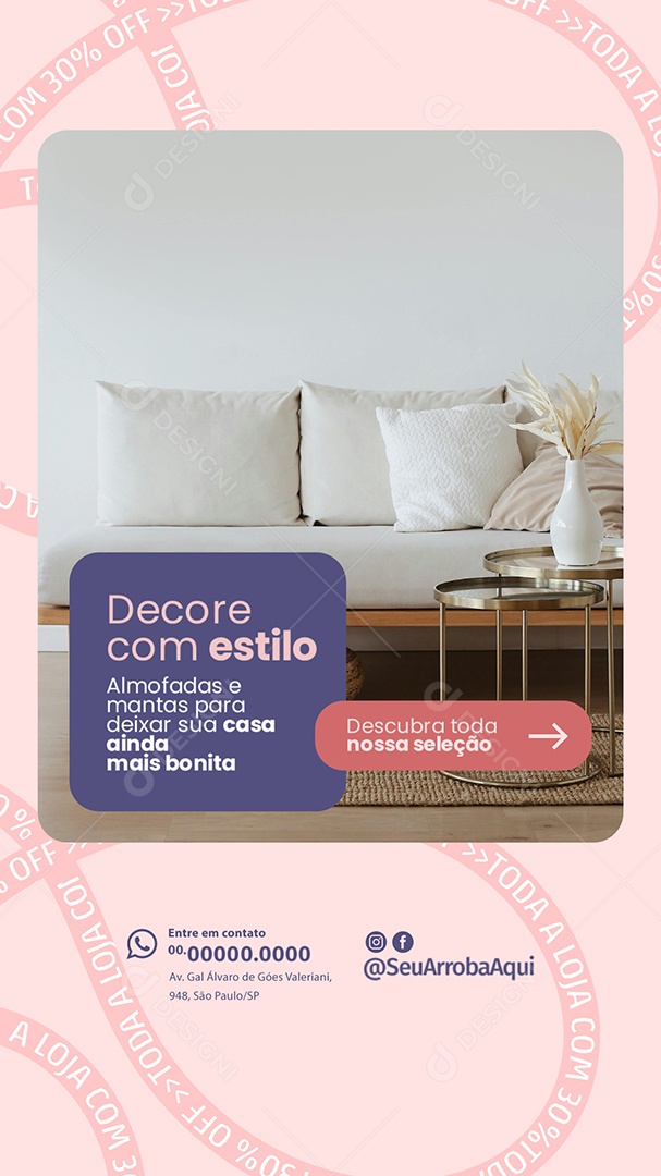 Story Decore com Estilo Almofadas e Mantas Social Media PSD Editável