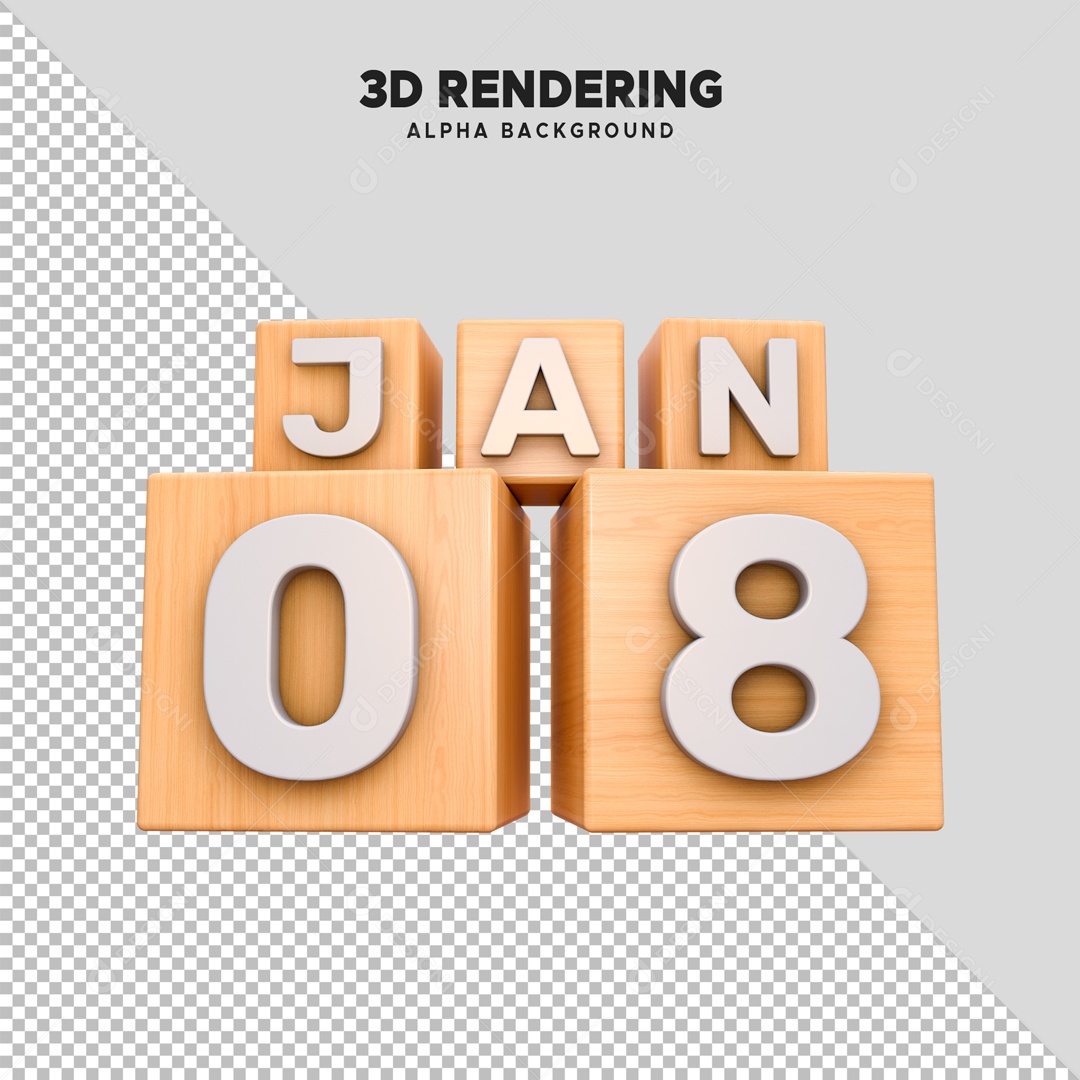 Calendário 08 Elemento 3D para Composição PSD