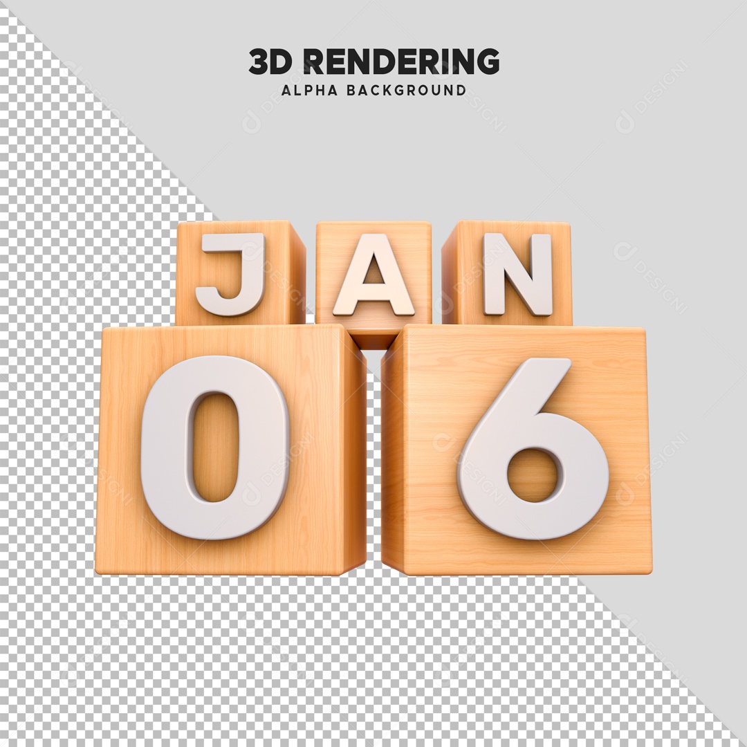 Calendário 06 Elemento 3D para Composição PSD