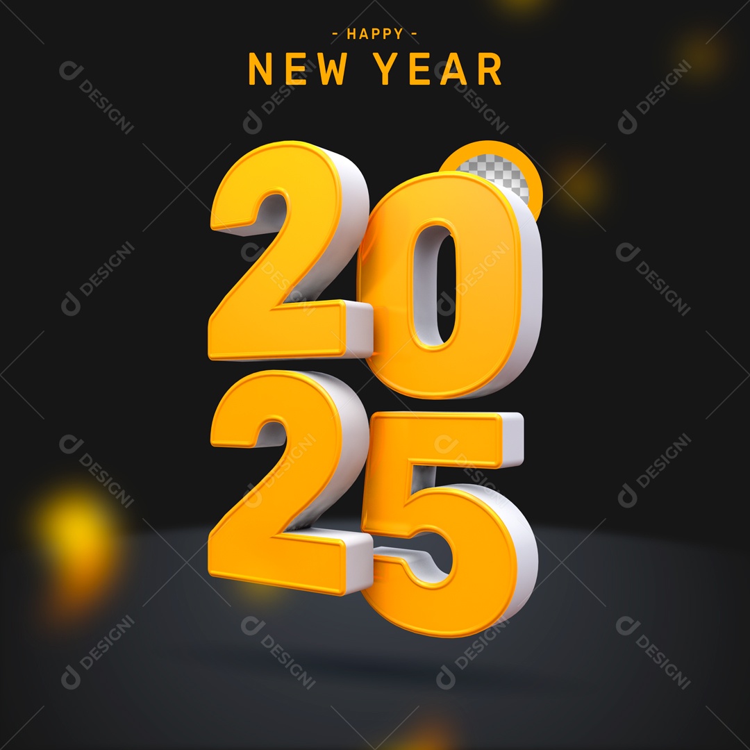 Ano Novo 2025 Elemento 3D Branco e Laranja para Composição PSD