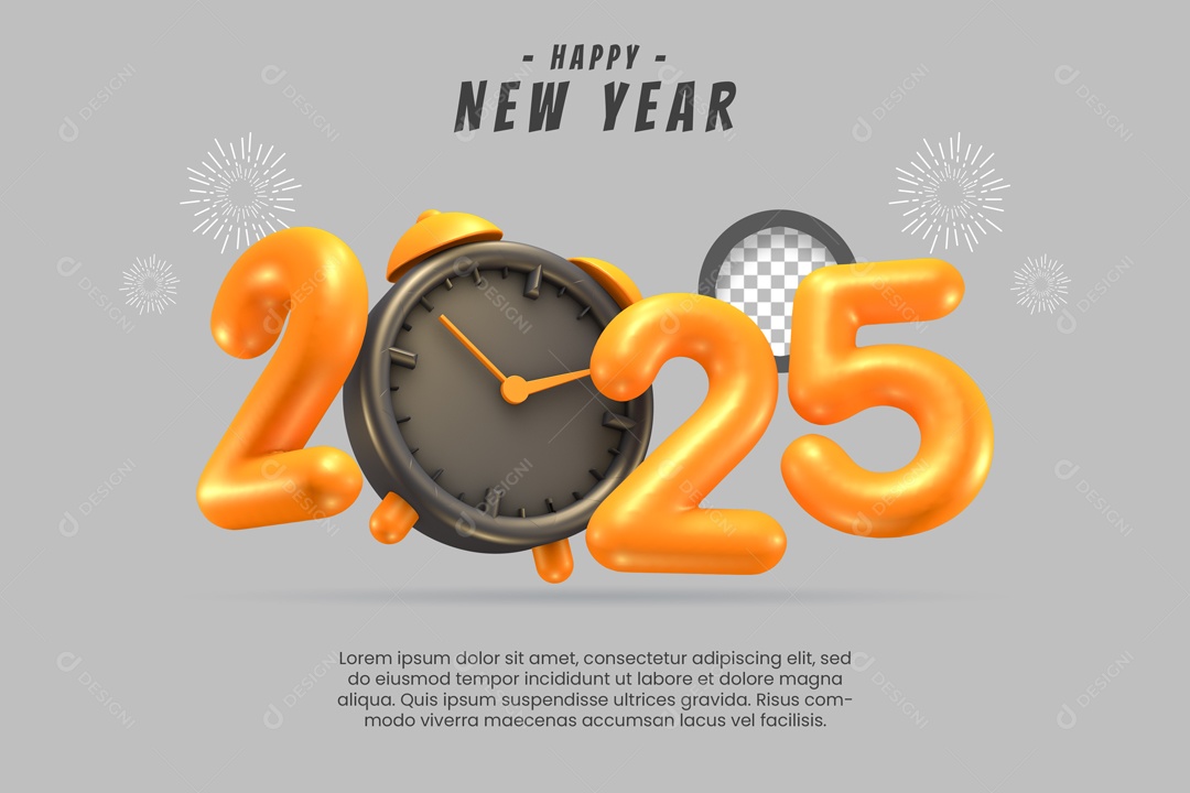 Ano Novo 2025 Elemento 3D Laranja para Composição PSD
