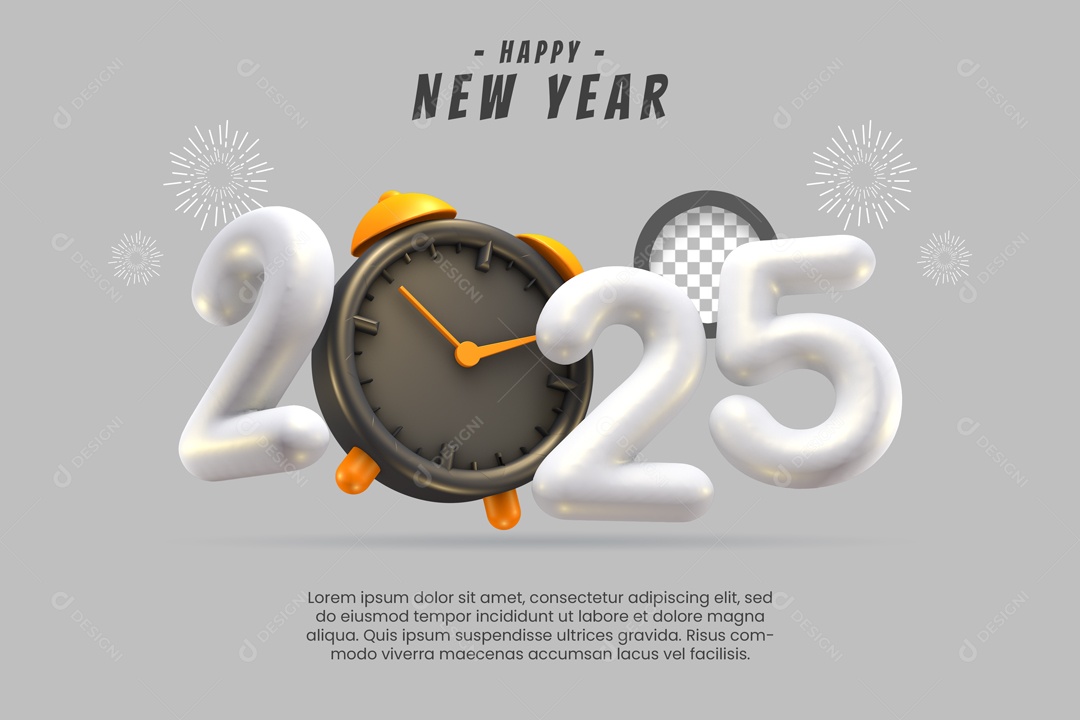 Ano Novo 2025 Elemento 3D Branco para Composição PSD