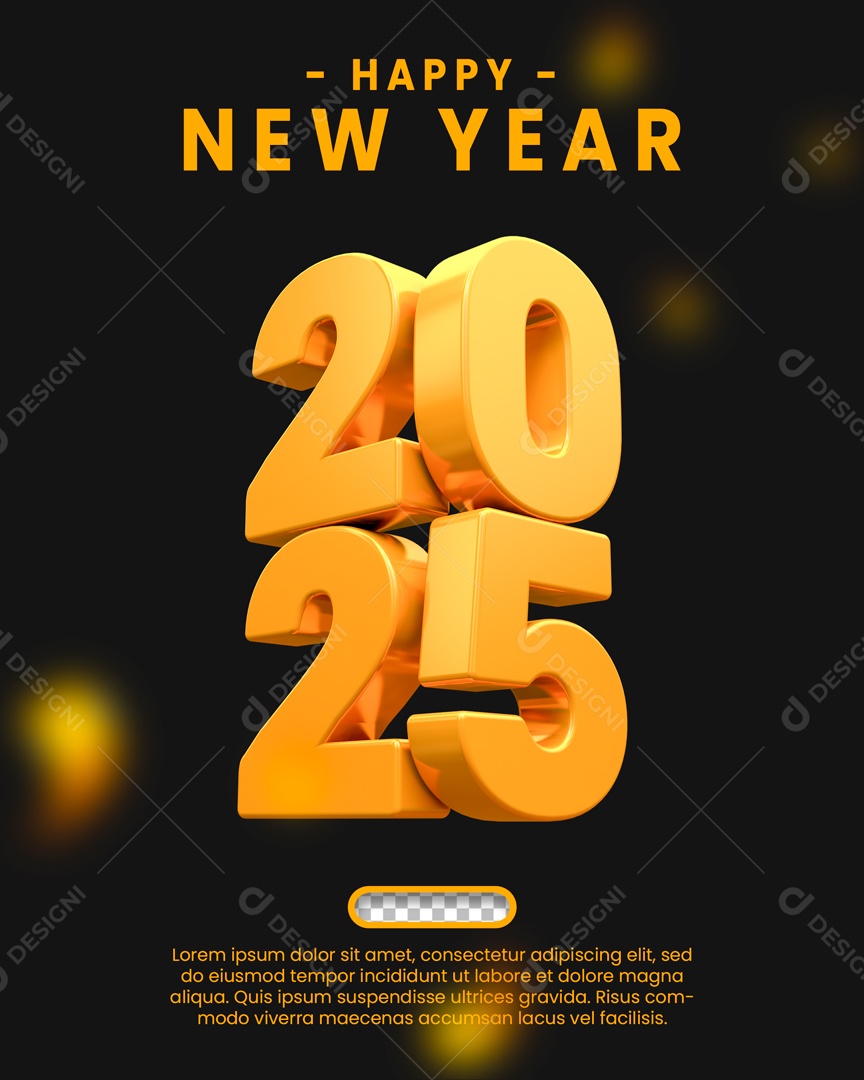 Ano Novo 2025 Elemento 3D Dourado para Composição PSD