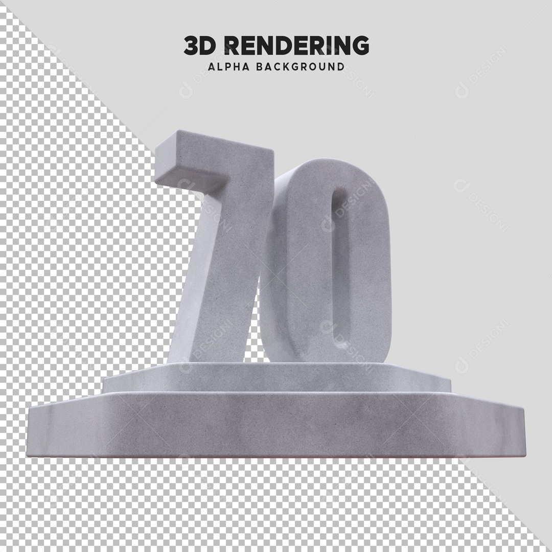 Número 70 Elemento 3D Cinza para Composição PSD