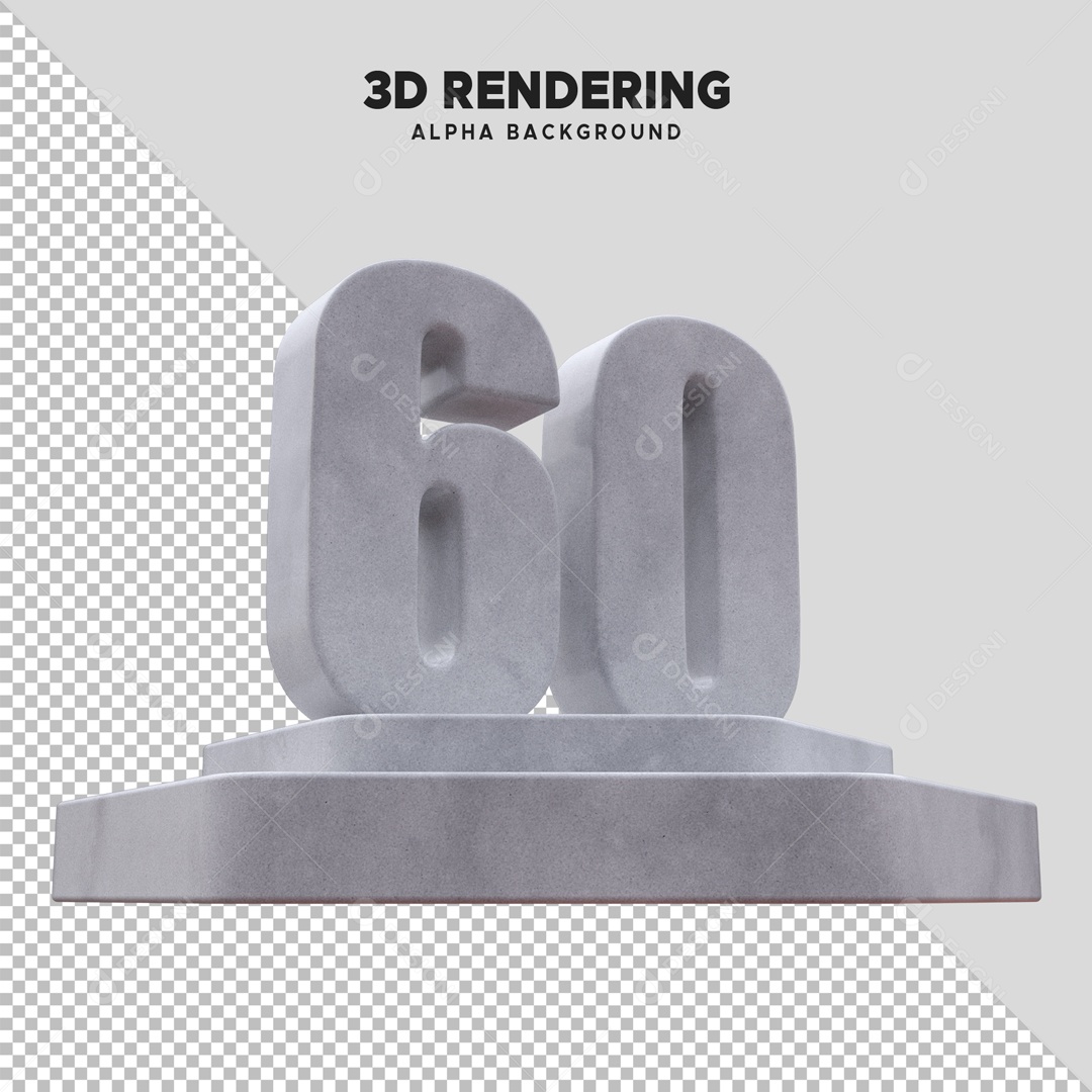 Número 60 Elemento 3D Cinza para Composição PSD