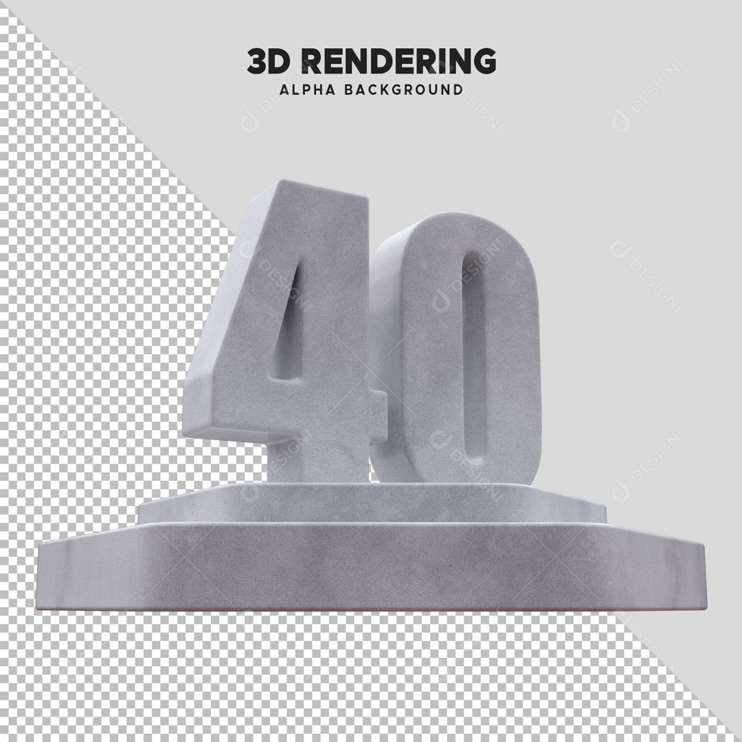 Número 40 Elemento 3D Cinza para Composição PSD