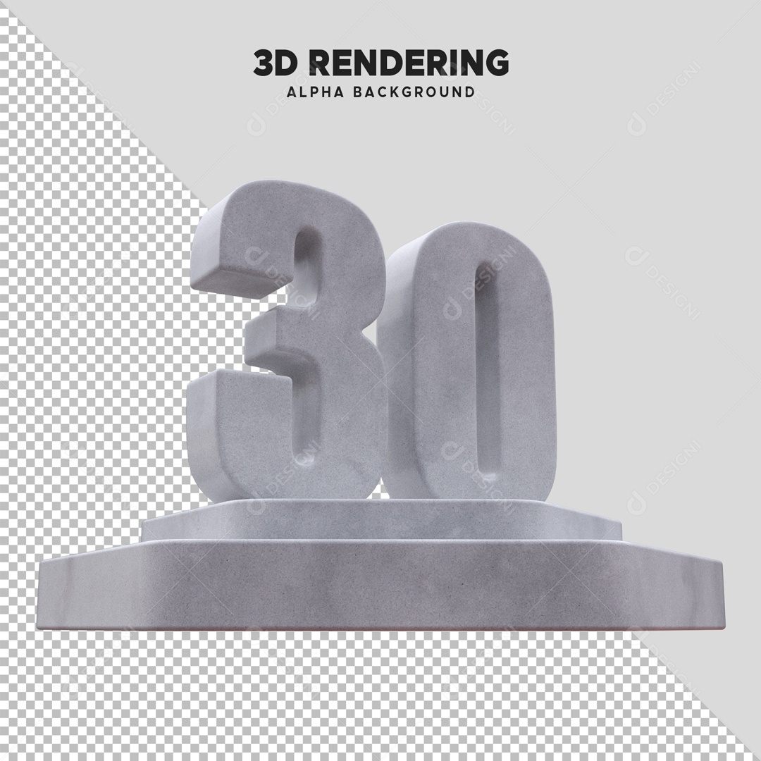 Número 30 Elemento 3D Cinza para Composição PSD