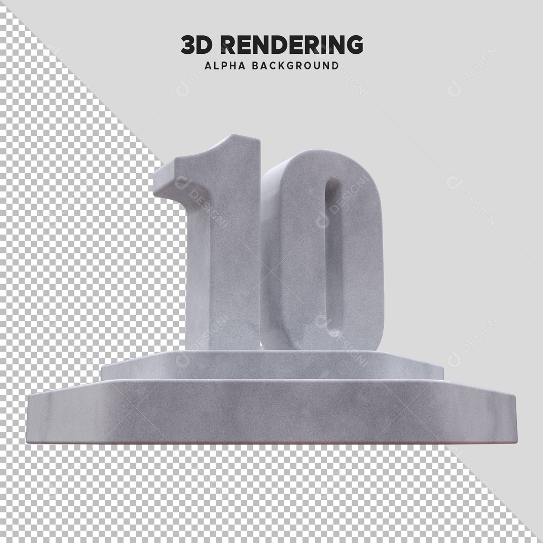 Número 10 Elemento 3D Cinza para Composição PSD