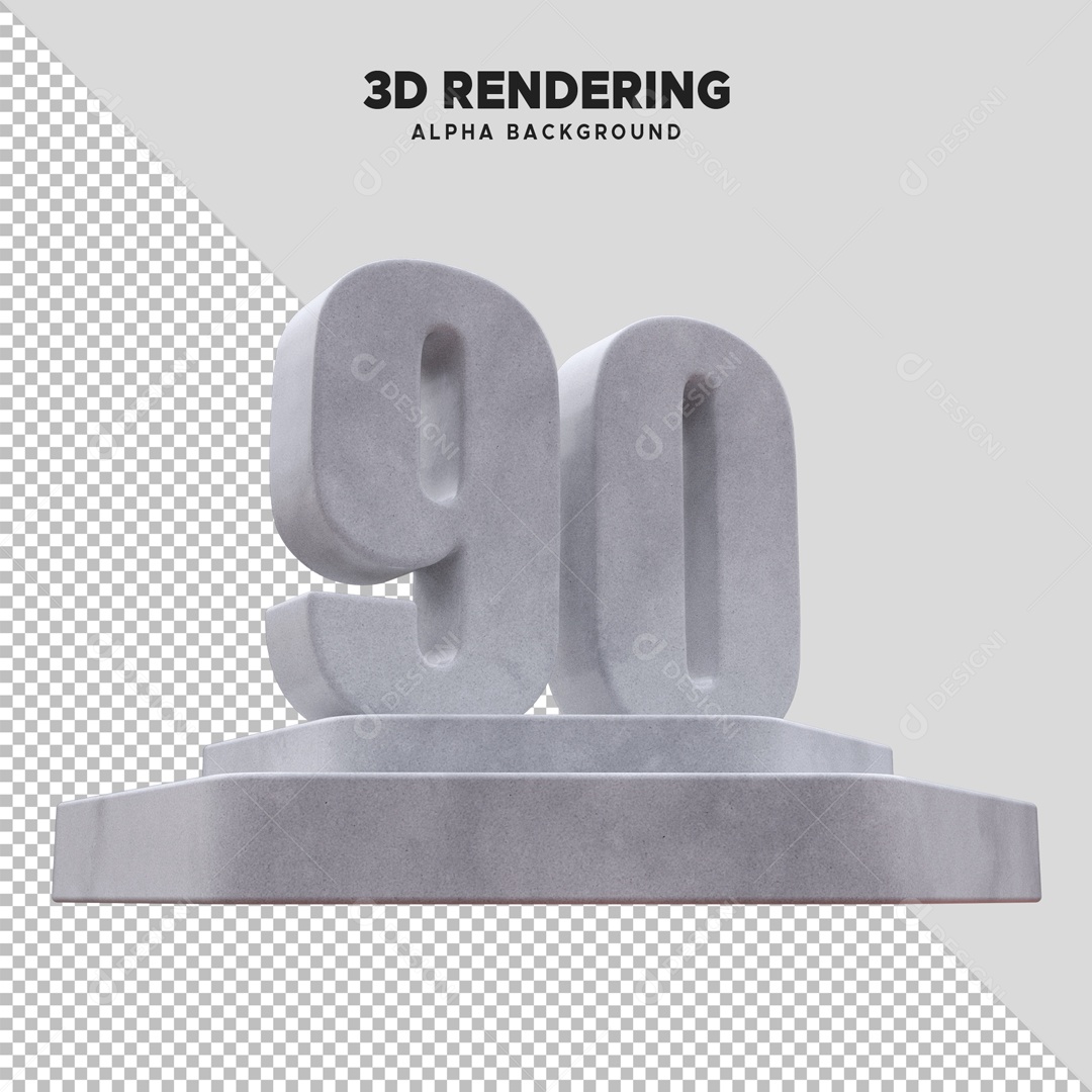 Número 90 Elemento 3D Cinza para Composição PSD