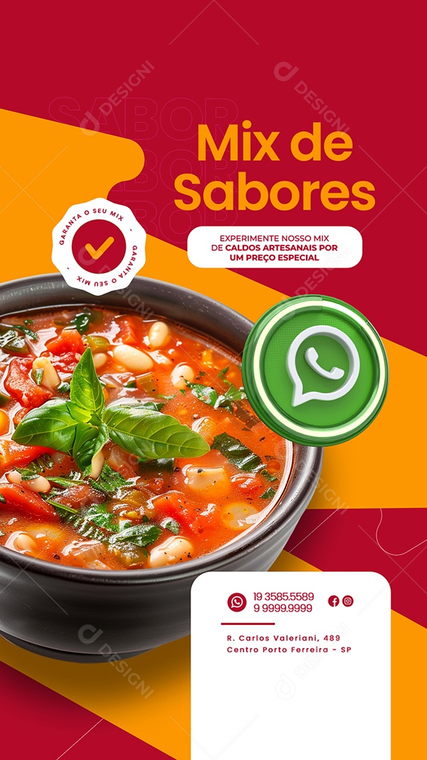 Story Mix de Sabores Experimente nosso Caldos Artesanais Social Media PSD Editável