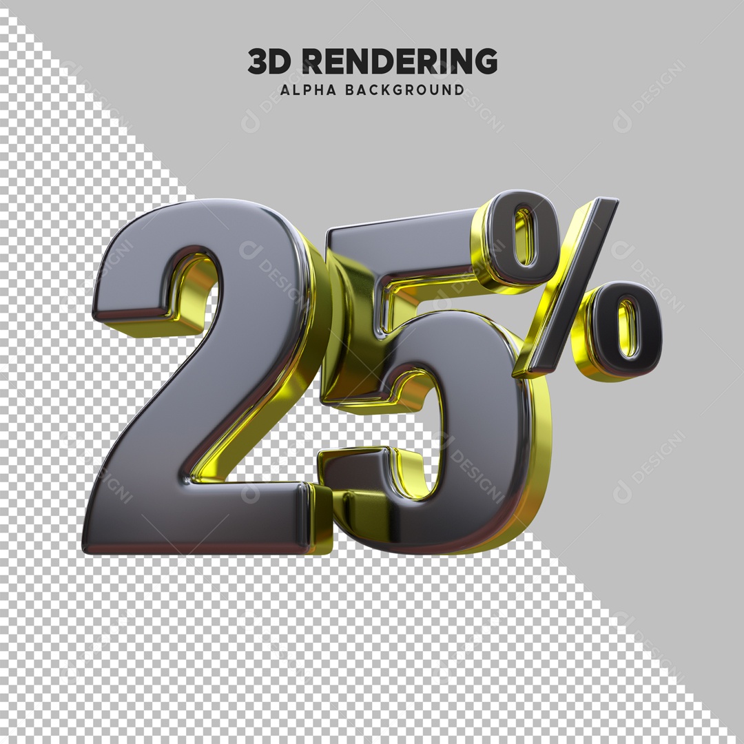 Desconto 25% Elemento 3D Preto e Dourado para Composição PSD