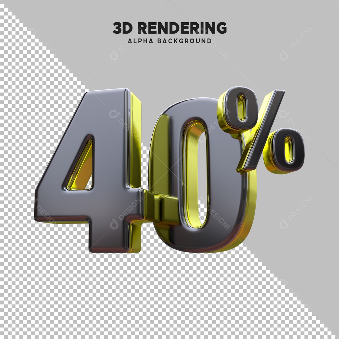 Desconto 40% Elemento 3D Preto e Dourado para Composição PSD