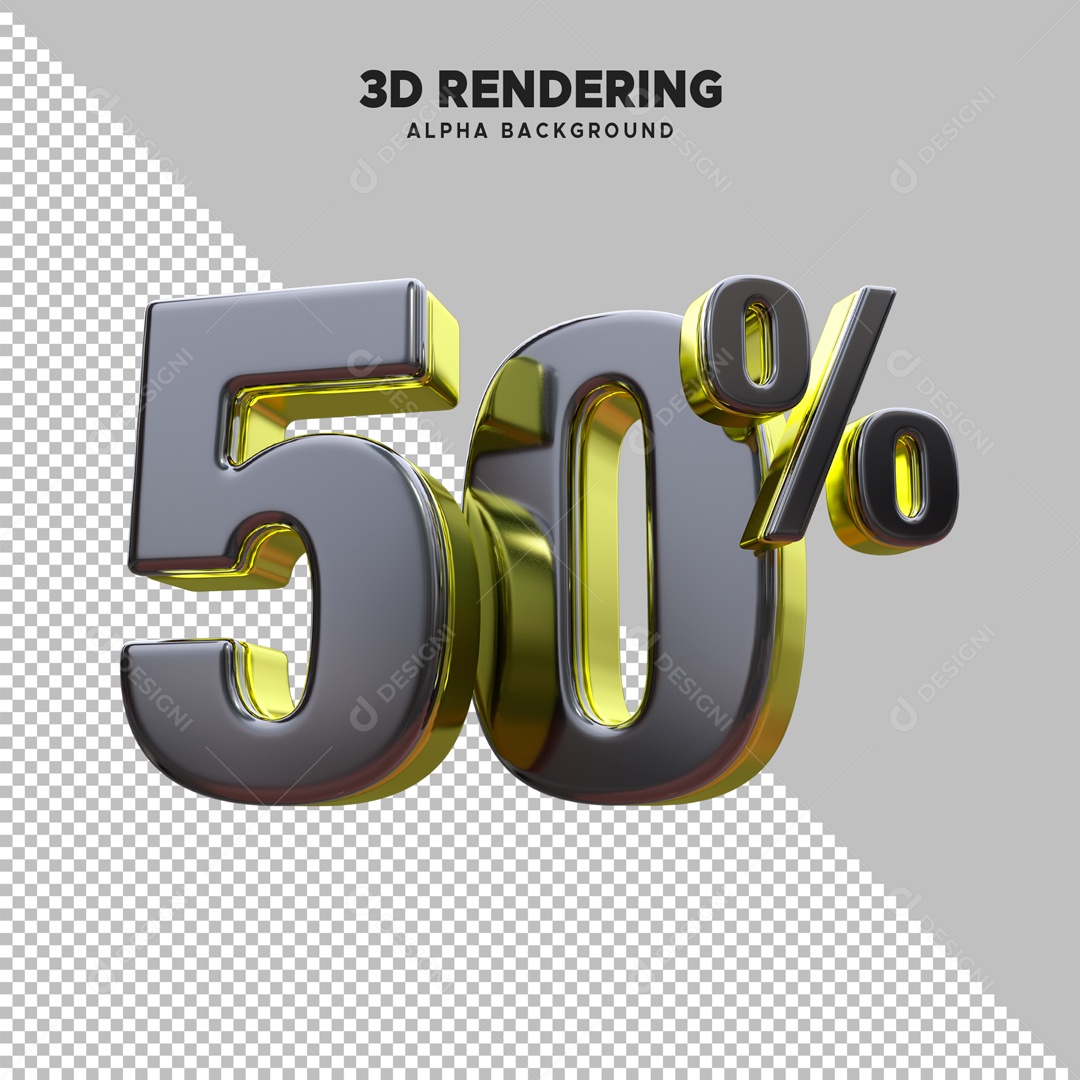 Desconto 50% Elemento 3D Preto e Dourado para Composição PSD