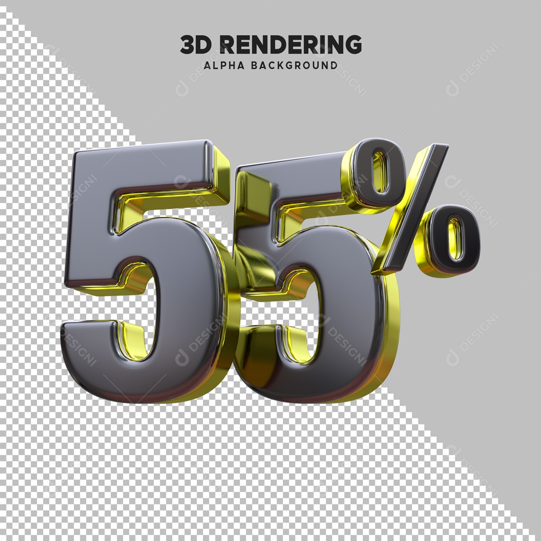 Desconto 55% Elemento 3D Preto e Dourado para Composição PSD