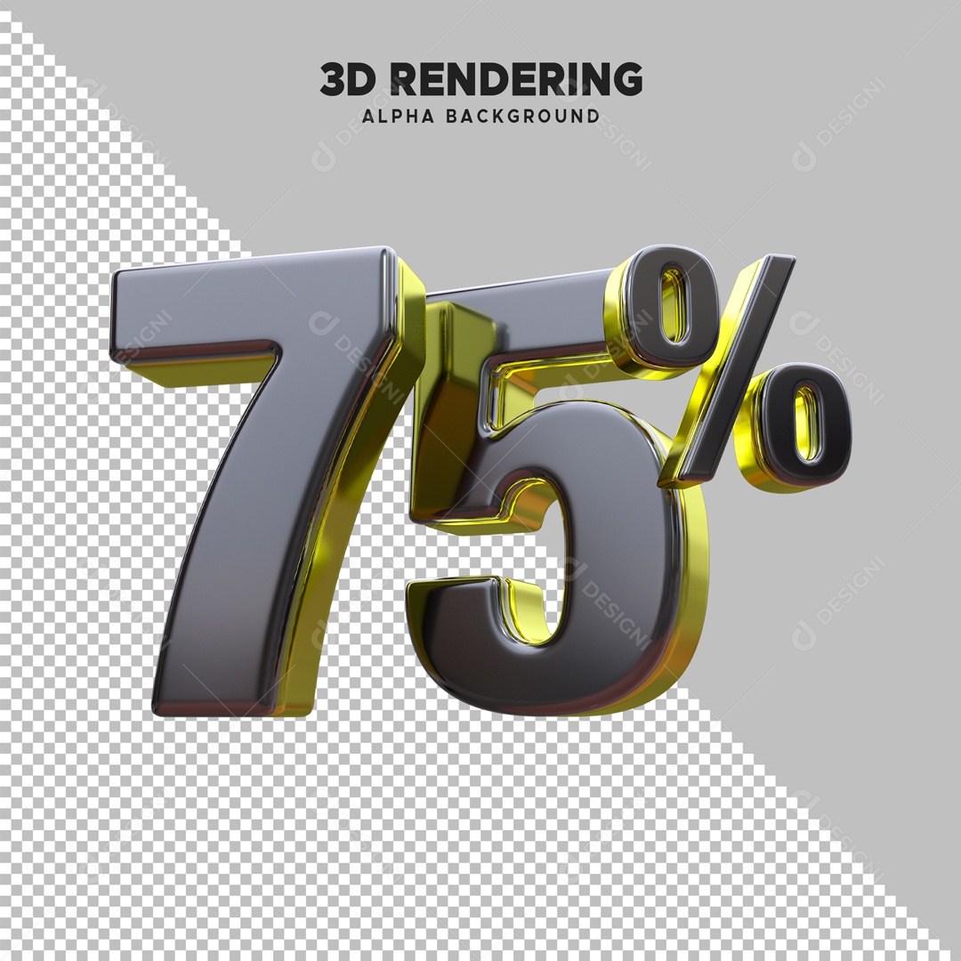 Desconto 75% Elemento 3D Preto e Dourado para Composição PSD