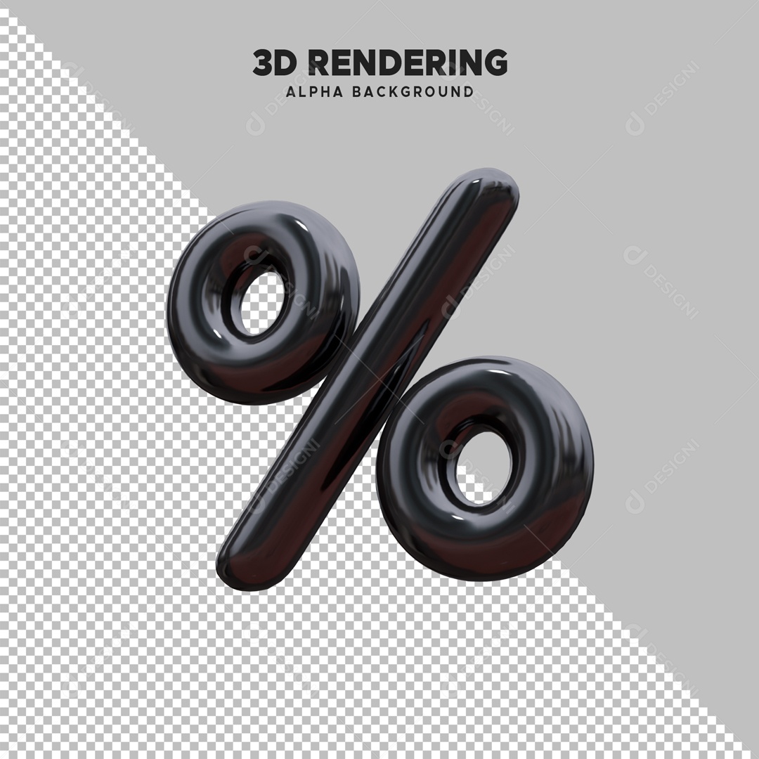 Símbolo de Porcentagem Elemento 3D Preto para Composição PSD