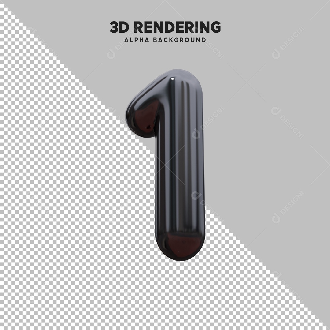 Número 1 Elemento 3D Preto para Composição PSD