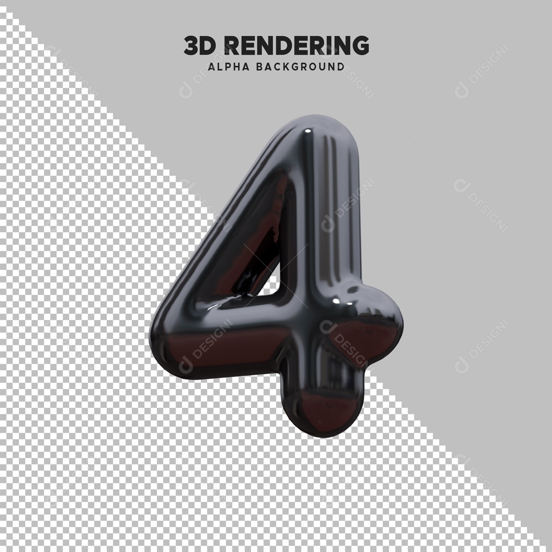 Número 4 Elemento 3D Preto para Composição PSD