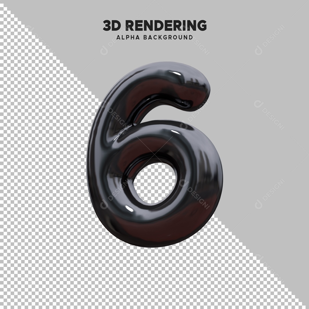 Número 6 Elemento 3D Preto para Composição PSD