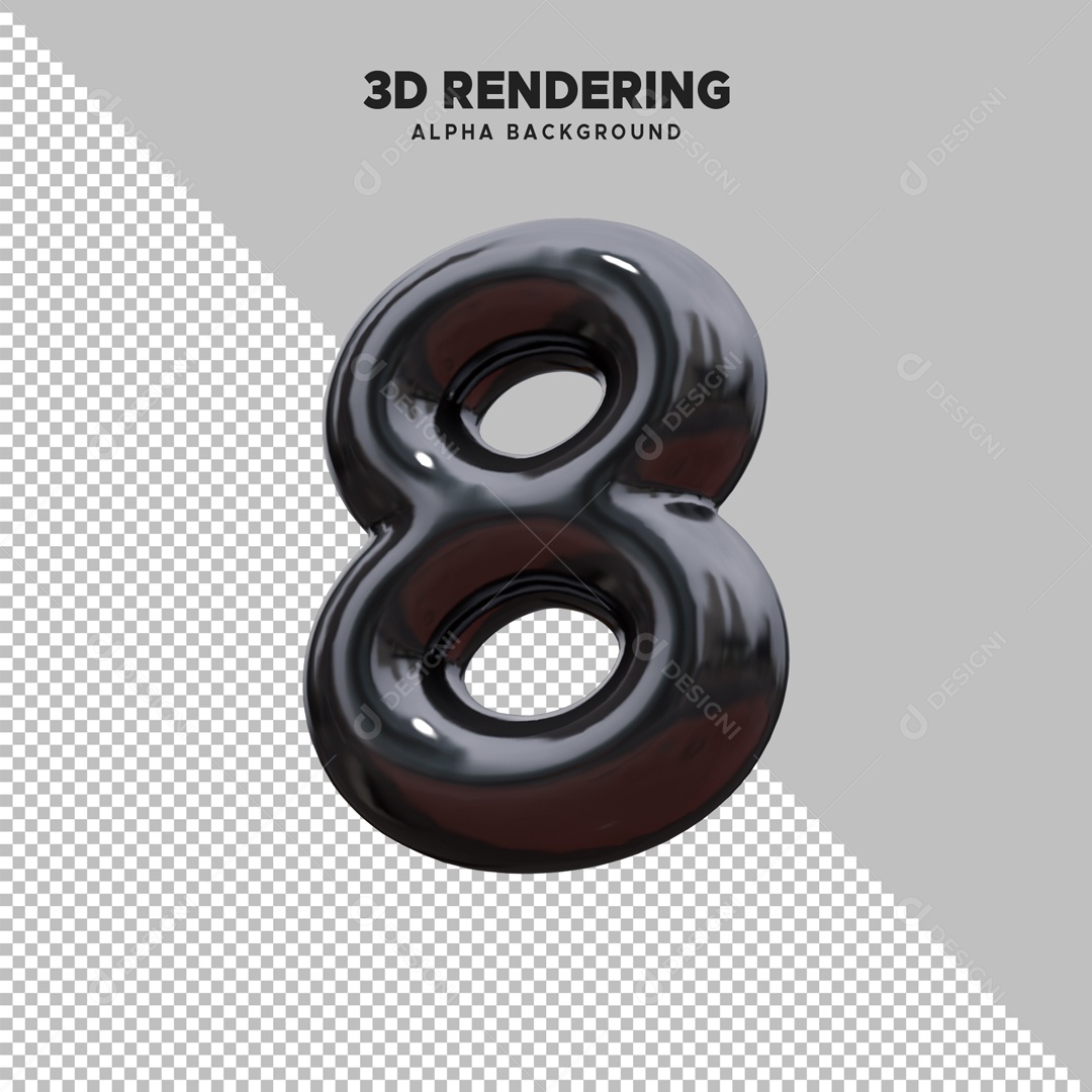 Número 8 Elemento 3D Preto para Composição PSD