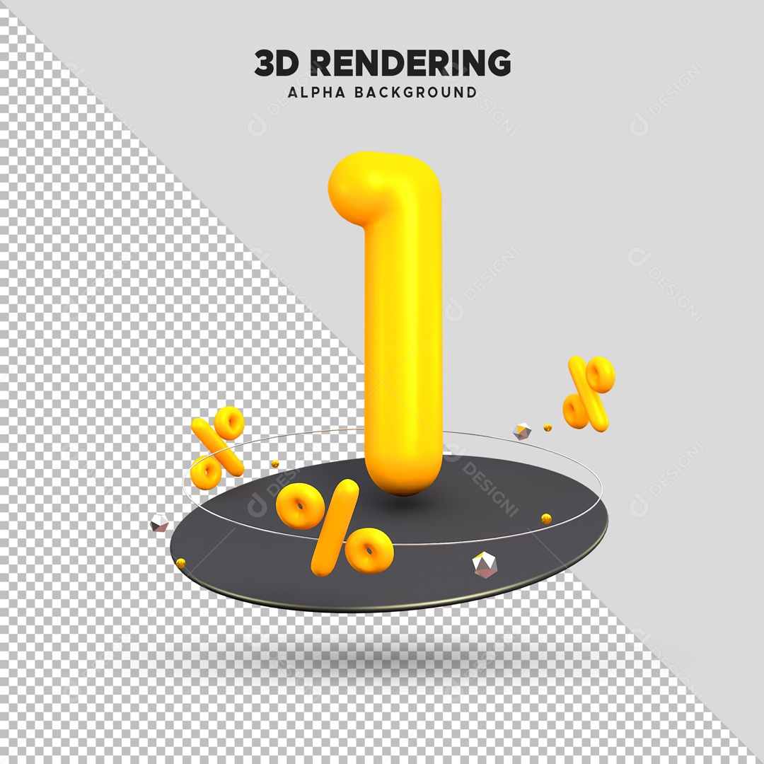 Desconto de 1% Elemento 3D Amarelo para Composição PSD