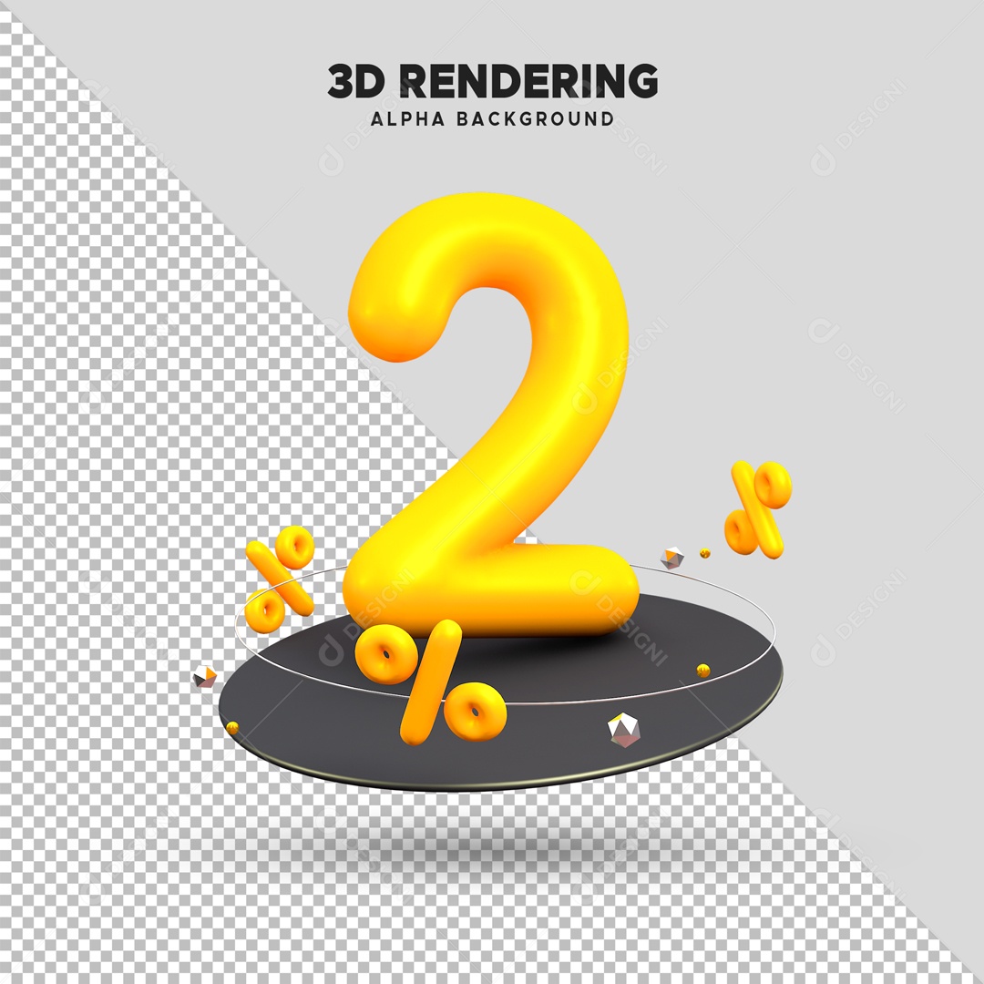 Desconto de 2% Elemento 3D Amarelo para Composição PSD