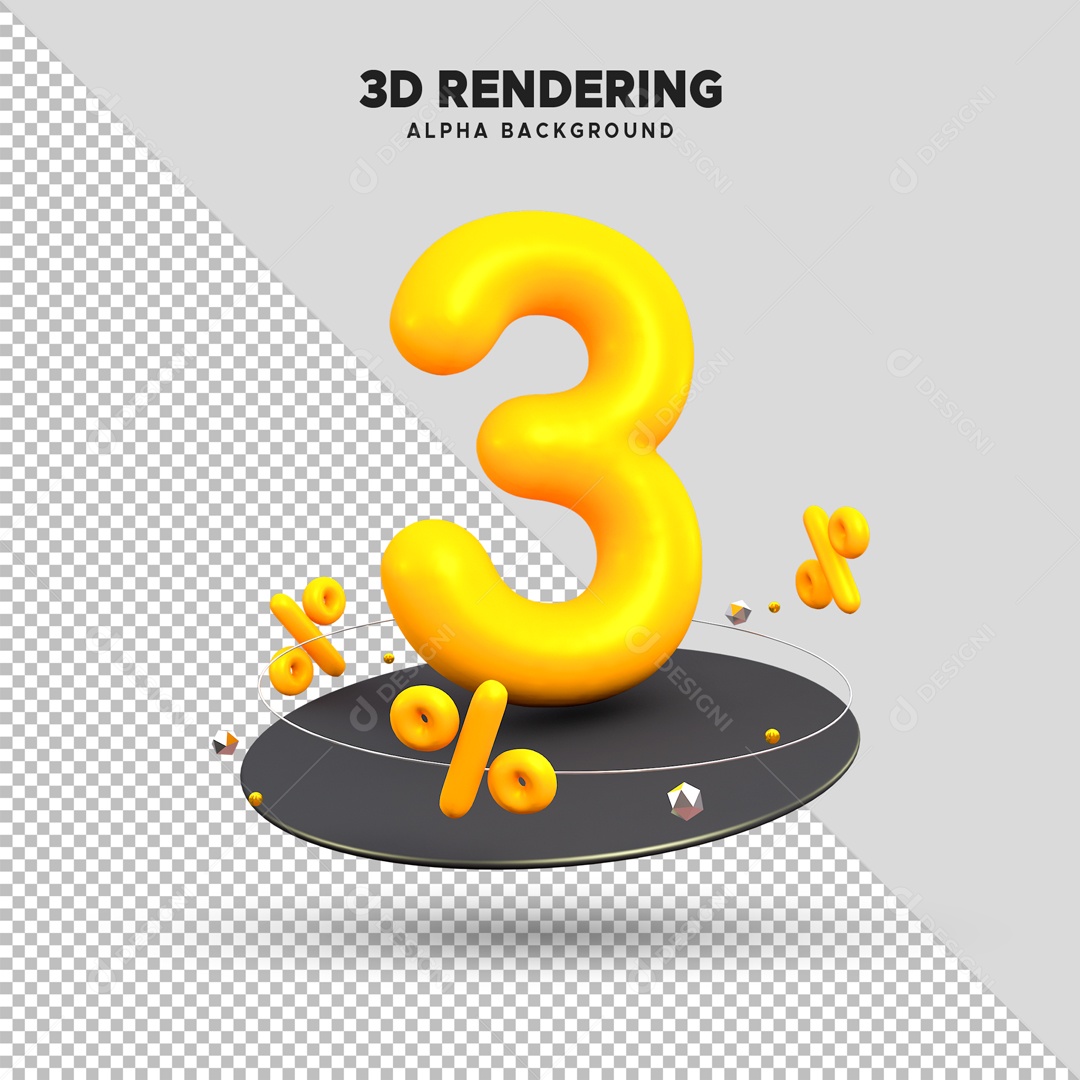 Desconto de 3% Elemento 3D Amarelo para Composição PSD