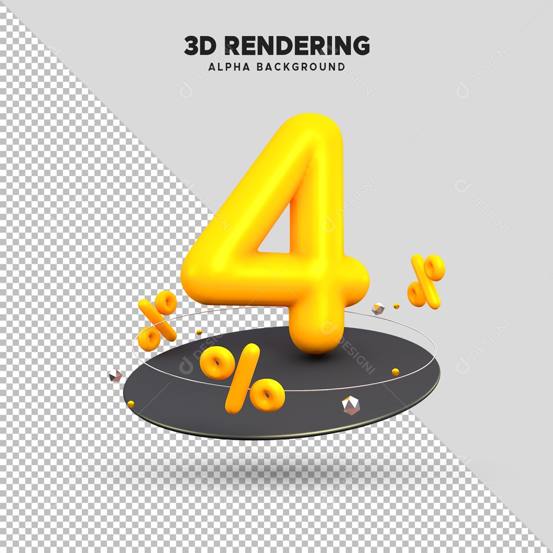 Desconto de 4% Elemento 3D Amarelo para Composição PSD
