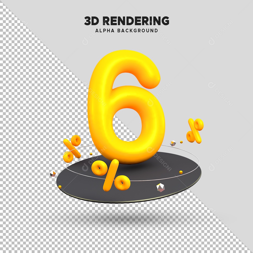 Desconto de 6% Elemento 3D Amarelo para Composição PSD