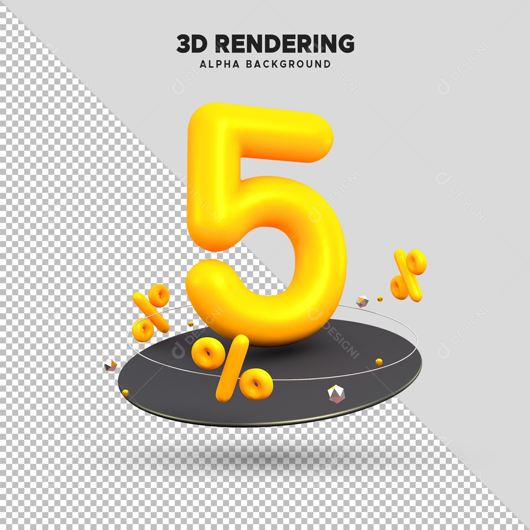 Desconto de 5% Elemento 3D Amarelo para Composição PSD