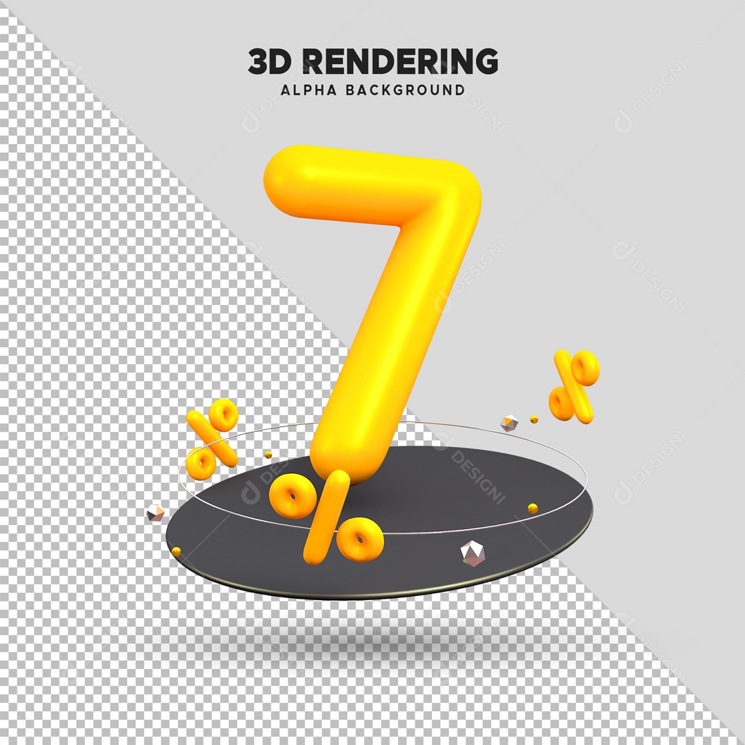 Desconto de 7% Elemento 3D Amarelo para Composição PSD