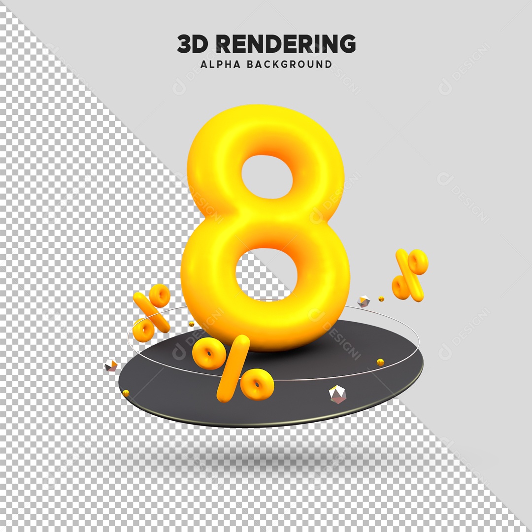 Desconto de 8% Elemento 3D Amarelo para Composição PSD