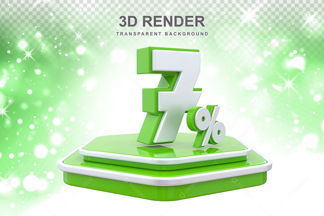 Elemento 3D Pódio de Número 7% Verde para Composição PSD