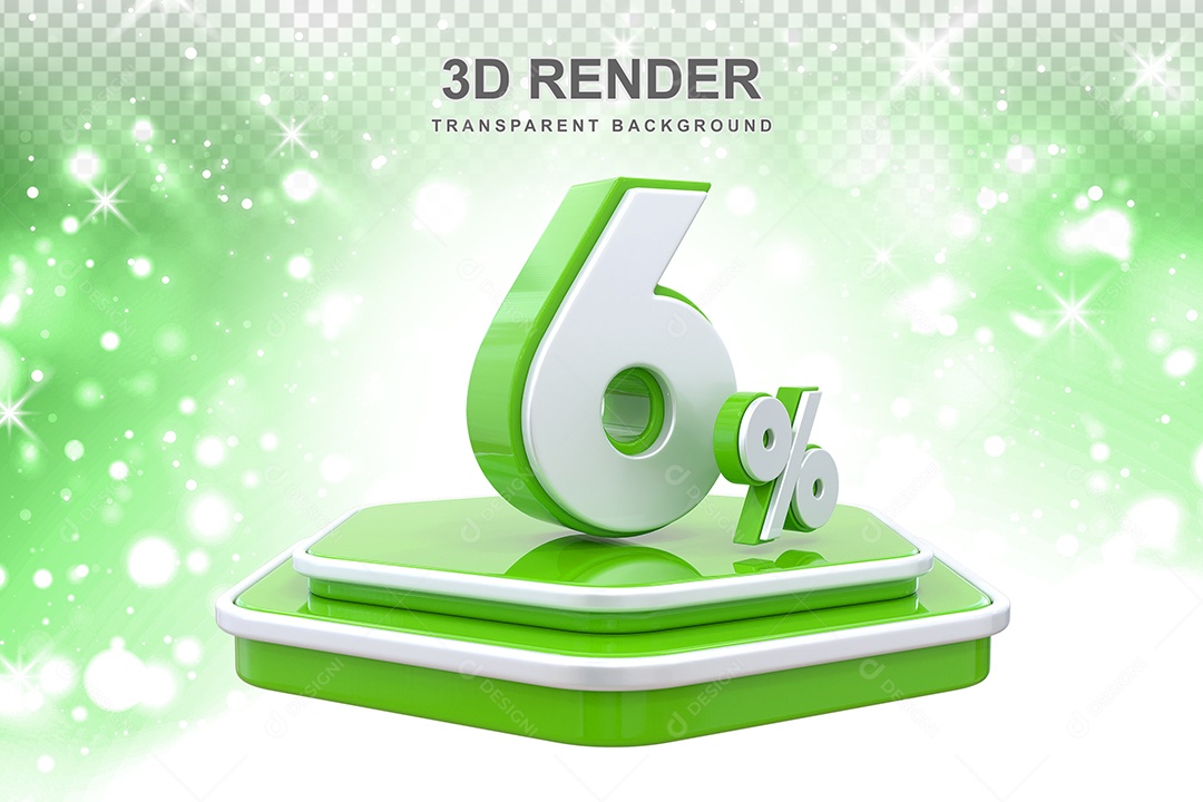 Elemento 3D Pódio de Número 6% Verde para Composição PSD